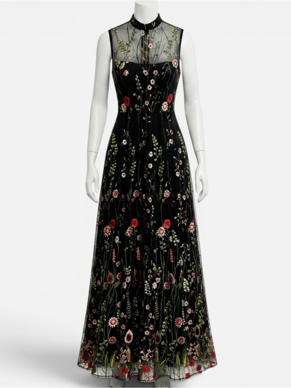 City Studio Black Fit and Flare Dress with Floral Embroidery Size 5 NWT